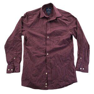 Stafford Mens Dress Shirt Size 14.5 Red Plaid Button-Up Long Sleeve Red Classic